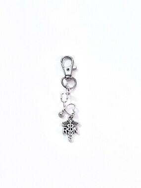 Silver RN Caduceus Medical Charm Keychain
